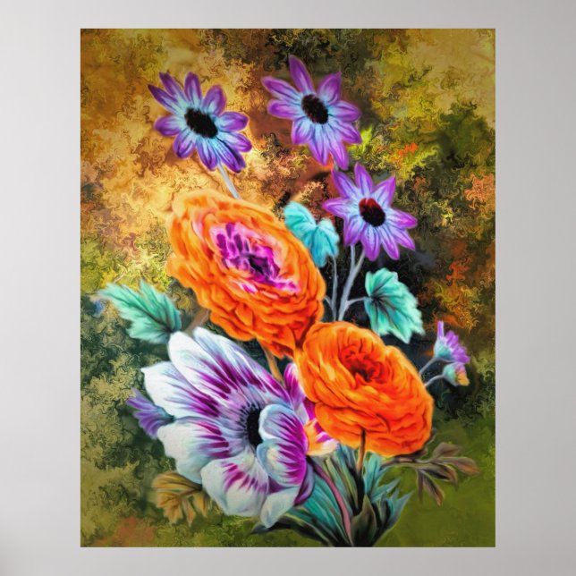 Dahlia und blühender Garten mit Blumen Poster (Vorne)