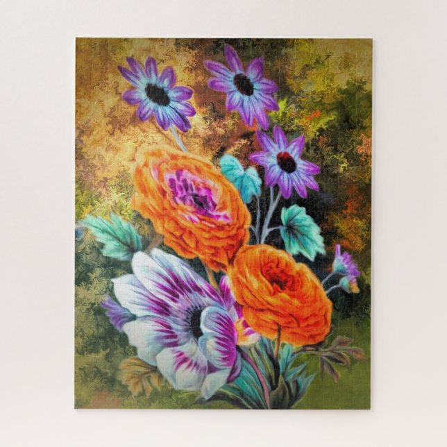 Dahlia und blühender Garten mit Blumen Puzzle (Vertikal)