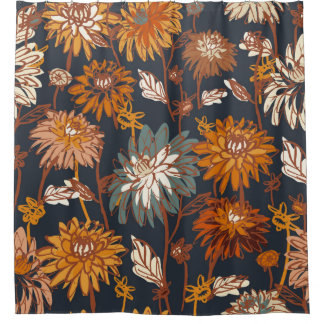 Dahlia und Chrysanthema fett und nahtlos, ein Duschvorhang