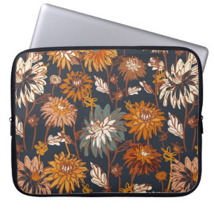 Dahlia und Chrysanthema fett und nahtlos, ein Laptopschutzhülle