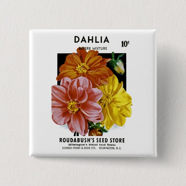 Dahlia Vintag Seed Packet Button (Vorderseite)