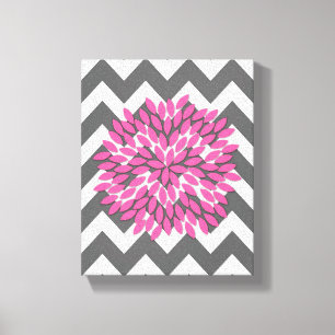 Dahlia zu Chevrons in rosa und graue Leinwand