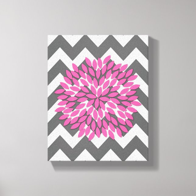 Dahlia zu Chevrons in rosa und graue Leinwand (Vorderseite)