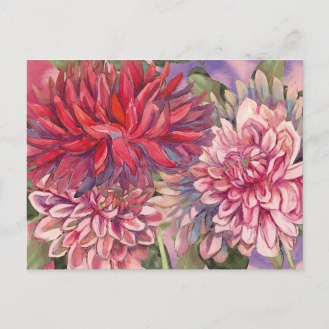 Dahlias Blume Aquarell Postkarte (Vorderseite)