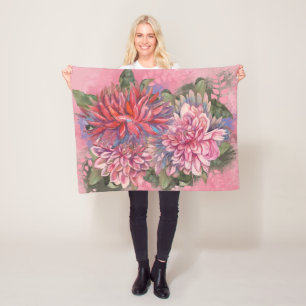 Dahlias Blume rosa Aquarellmuster Fleecedecke