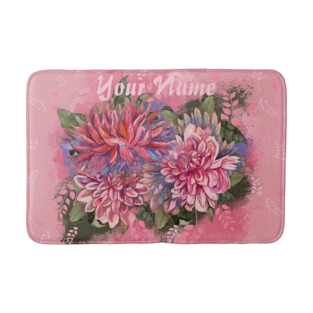 Dahlias Blume Rosa Wasserfarbe Badematte (Vorderseite)
