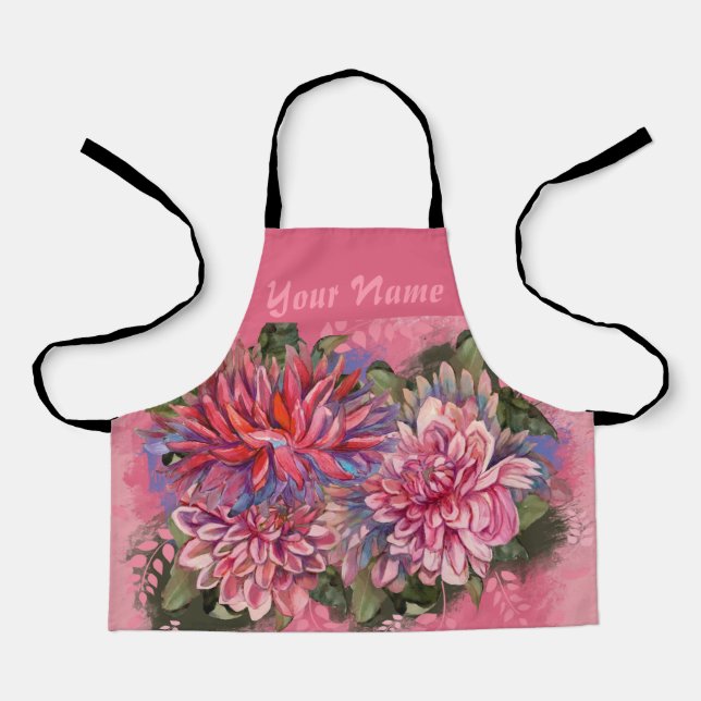 Dahlias Blume Rosa Wasserfarbe Schürze (Vorderseite)