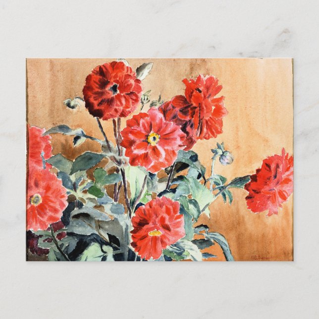 Dahlias, botanische Aquarellmalerei Postkarte (Vorderseite)