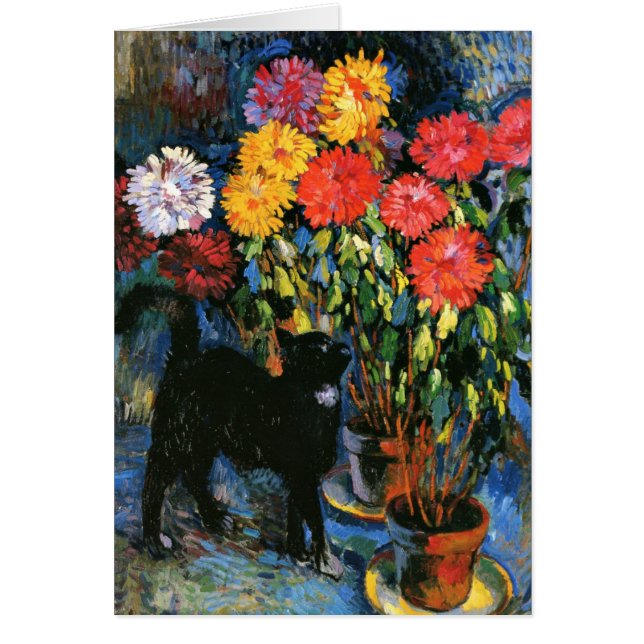 Dahlias und Black Cat, Kunstmalerei (Vorne)