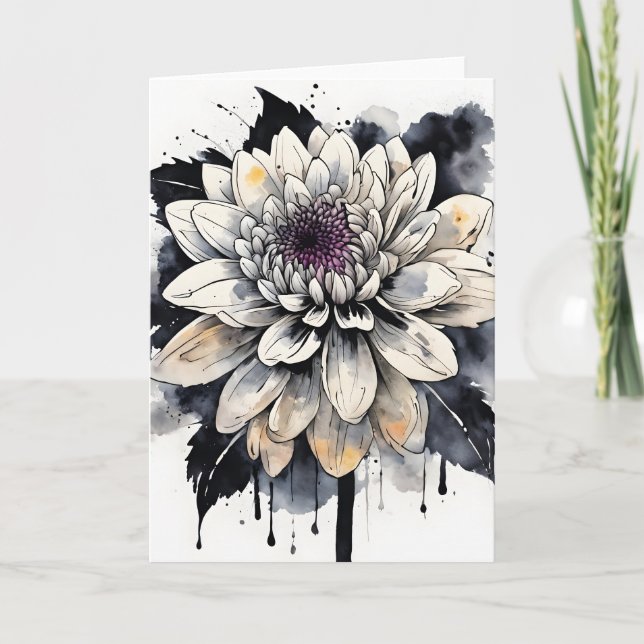 Dahlie - Aquarellblumen Karte (Vorderseite)
