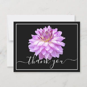 Dahlie in Lila mit schwarzem Hintergrund - Danke Postkarte
