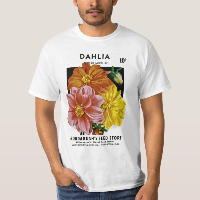 Dahlie-Vintages Samen-Paket T-Shirt (Vorderseite)