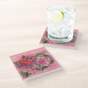 Dahlien-Blumen rosa Aquarell Glasuntersetzer