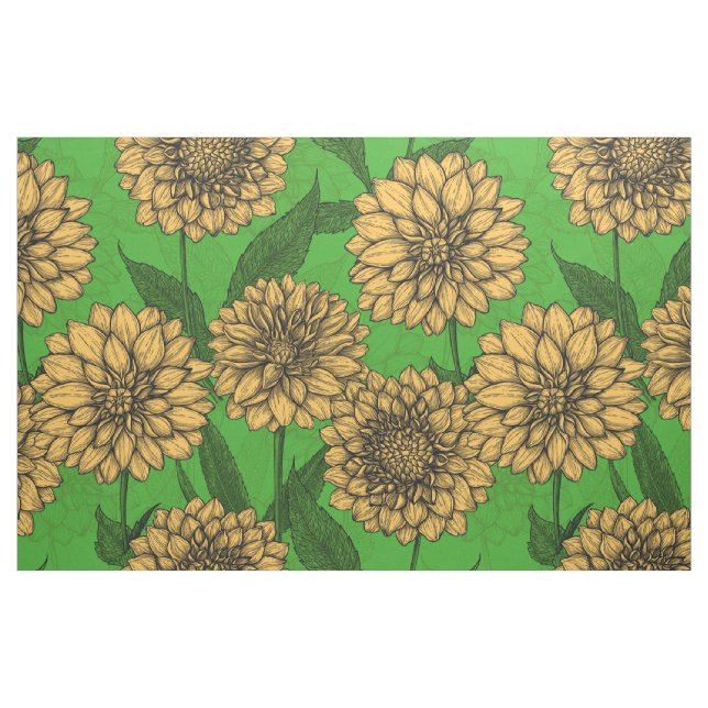 Dahlien in Gelb und Grün Stoff (Fat Quarter (45,7 x 55,9 cm))