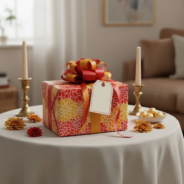 Dahlien in Orange und Rot Geschenkpapier (Von Creator hochgeladen)