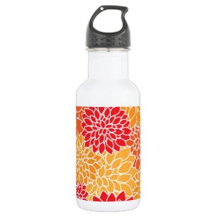 Dahlienblumen, Blumenmuster, Orange Dahlie Edelstahlflasche