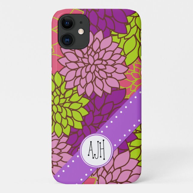 Dahlische Blume, farbenfrohe Blume, Monogramm Case-Mate iPhone Hülle (Rückseite)