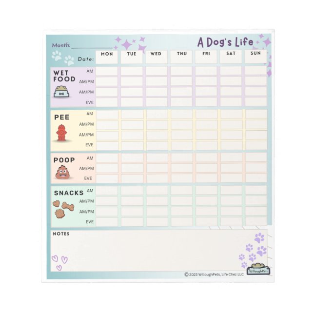 Daily Dog Tracker Notepad (Montag beginnt) Notizblock (Vorderseite)