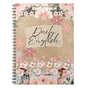 "Daily English Study Journal - Floral Vintag Notizblock