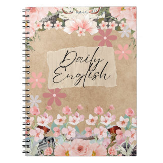 "Daily English Study Journal - Floral Vintag Notizblock