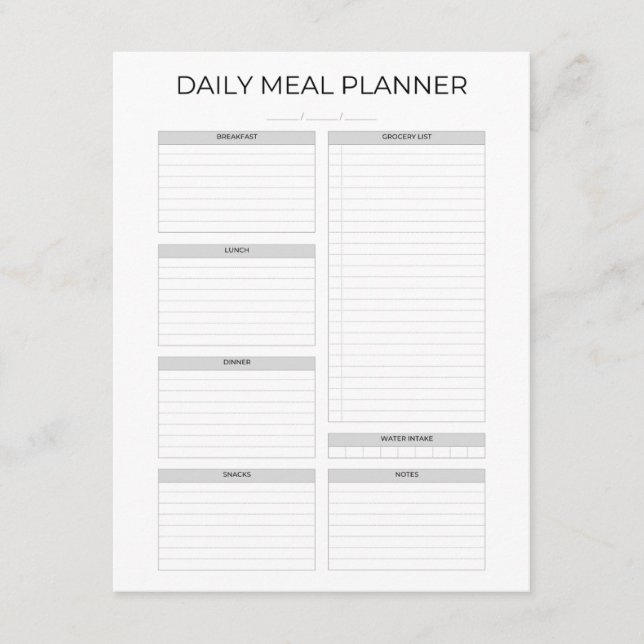 Daily Meal Planner | Simple Minimalistic Clean Begleitkarte (Vorderseite)