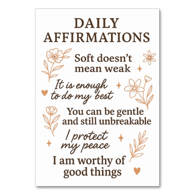 Daily Mental Health Reminder  | Self Love Healing  Tischnummer (Vorderseite)