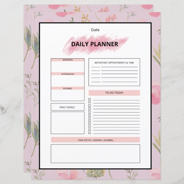 Daily Planner Template (Vorne/Hinten)