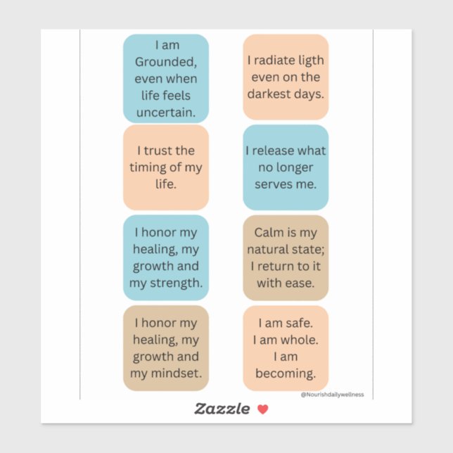 Daily Positive Affirmations- 8 Wellness Stickers Aufkleber (Blatt)