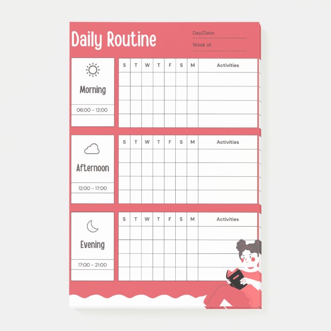 Daily Routine Chart Morning Afternoon Evening Post-it Klebezettel (Vorderseite)