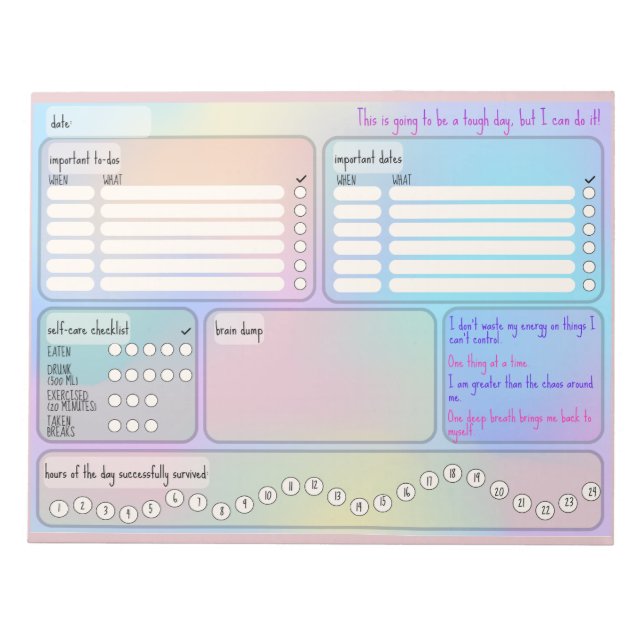 Daily Schedule for Focus & Self-Care  Notizblock (Vorderseite)