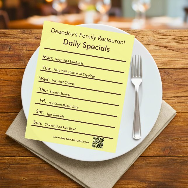 Daily Specials Restaurant Flyer With QR Code Yello (Von Creator hochgeladen)