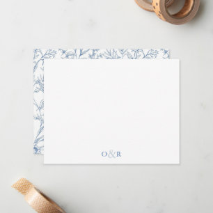 Dainty Blue Floral Monogram Stationer Mitteilungskarte
