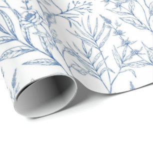 Dainty Blue French Toile Floral Wrapping Paper Geschenkpapier