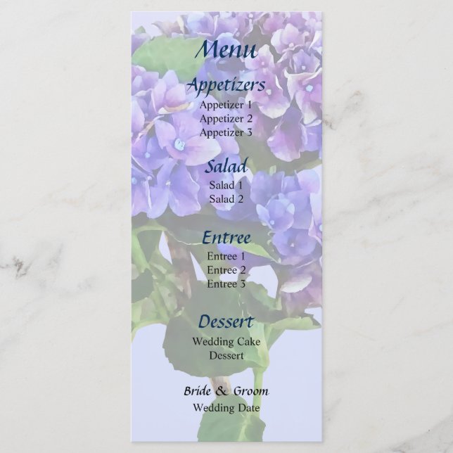 Dainty Blue Hydrangea Menü Menükarte (Vorderseite)