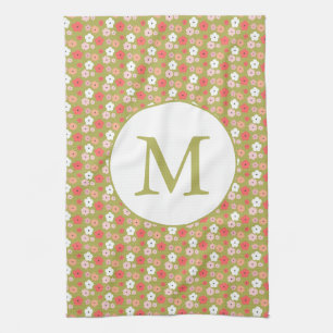 Dainty Boho Woodland Floral Pattern Green Monogram Geschirrtuch