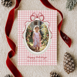 Dainty Bow Frame Gingham Christmas Foto Feiertagskarte