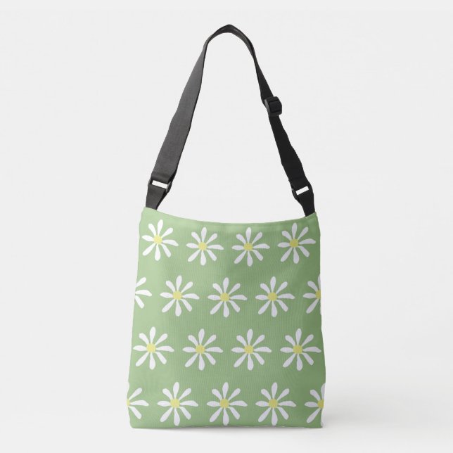 Dainty Daisy Crossbody Bag (Sage Green & White) Tragetaschen Mit Langen Trägern (Vorderseite)