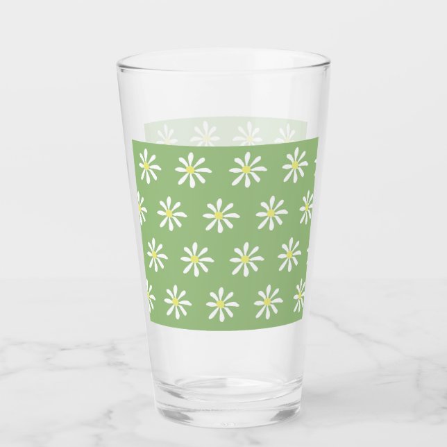 Dainty Daisy Glass Tumbler (Sage Green & White) (Vorderseite)