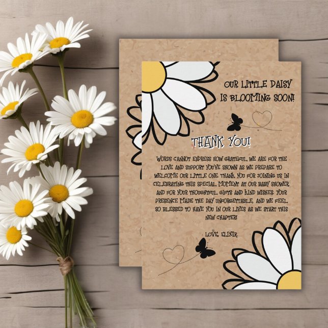 Dainty Daisy Minimalistisch Craft Babydusche Dankeskarte (Von Creator hochgeladen)