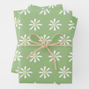 Dainty Daisy Wrapping Paper (Sage Green & White) Geschenkpapier Set
