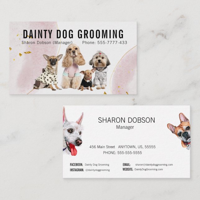 Dainty Dog Grooming Pet Business Card Visitenkarte (Vorne/Hinten)