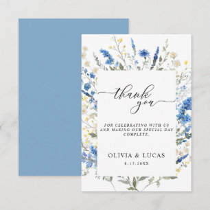 Dainty Dusty Blue Wild Floral Navy Rustikale Hochz Dankeskarte