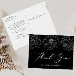 Dainty Floral Black and White Wedding Vielen Dank Postkarte