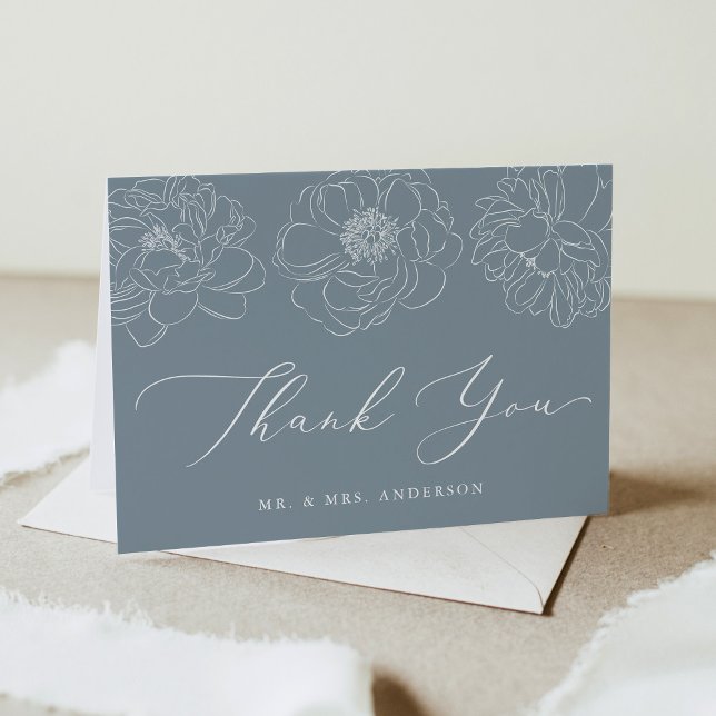 Dainty Floral Dusty Blue Wedding Dankeskarte (Von Creator hochgeladen)