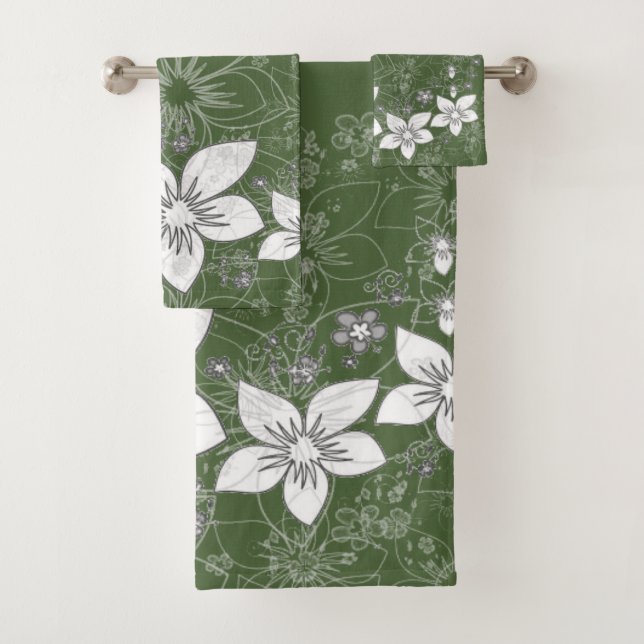 Dainty Floral Scroll auf Green Bath Towel Set (Insitu)
