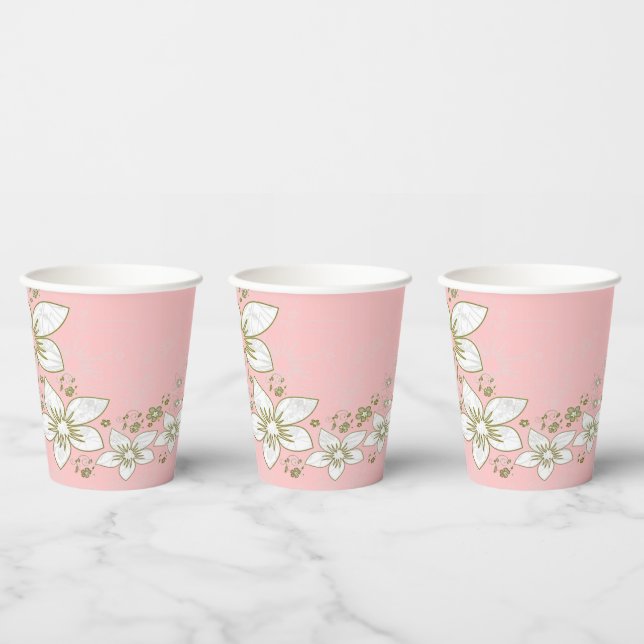 Dainty Floral Scroll auf Pink Pappbecher (Multi)