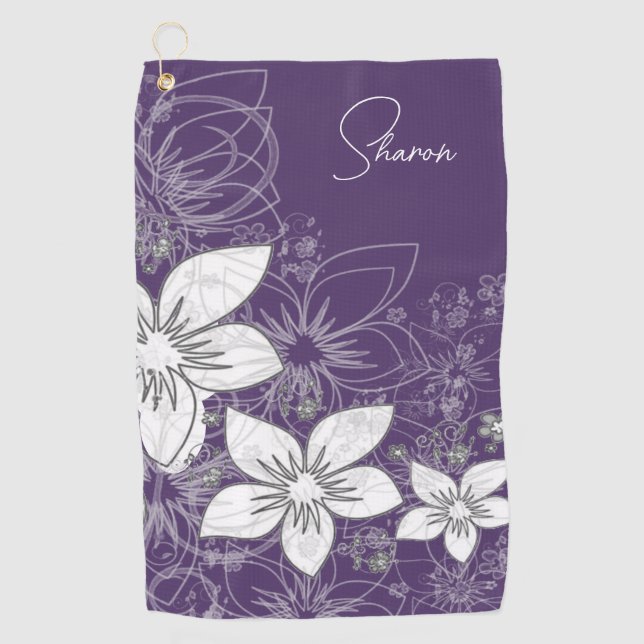 Dainty Floral Scroll auf Plum Golfhandtuch (Vorderseite)