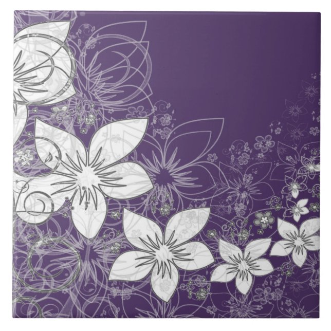 Dainty Floral Scroll on Plum Keramik Tile Fliese (Vorderseite)