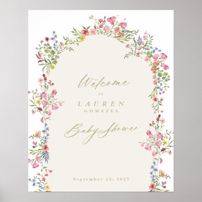 dainty floral spring baby shower welcome sign poster (Vorne)