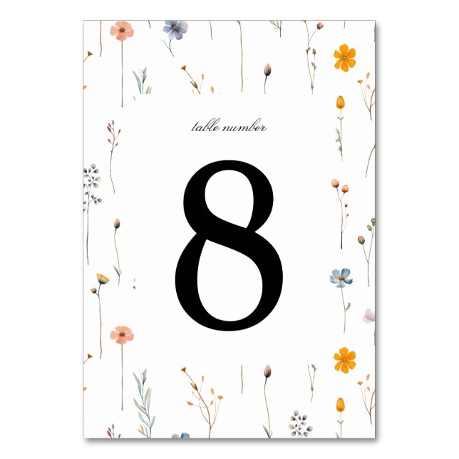Dainty Floral Wildblume Wedding Tischnummer (Vorderseite)